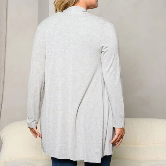 NEW PLUS Size Open Front Long Sleeved Grey Cardigan Sweater Boho Casual - Picture 3 of 3